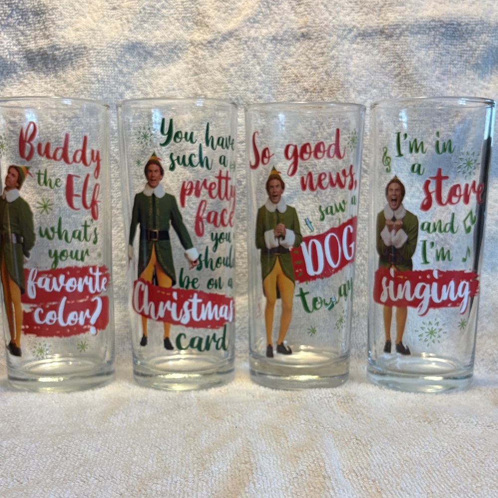 Set of 4 Elf Movie Buddy Quote Glasses